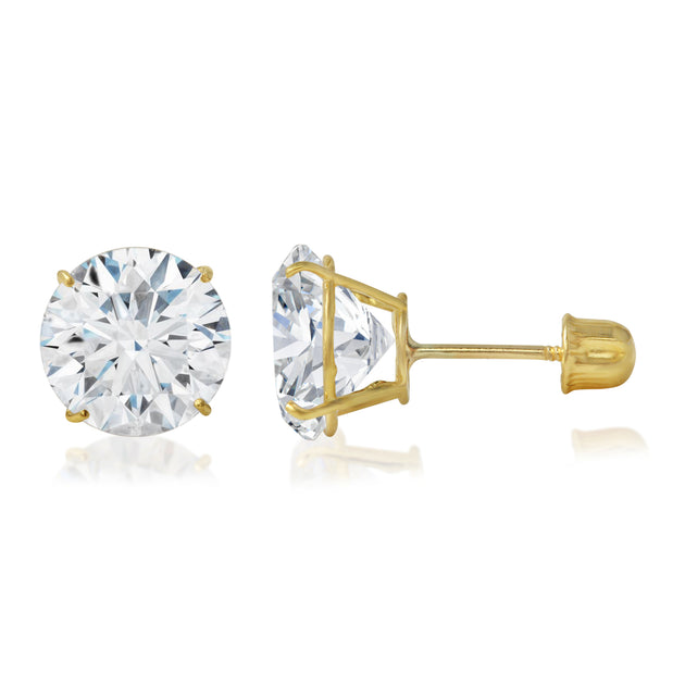 14K Yellow Gold Ball Stud Earrings, Silicone Covered Gold Push Backings (Unisex) 3mm