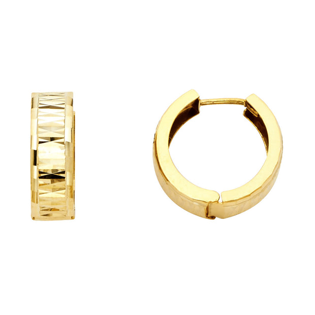 14K Gold Diamond Cut Stamp Huggie Hoops