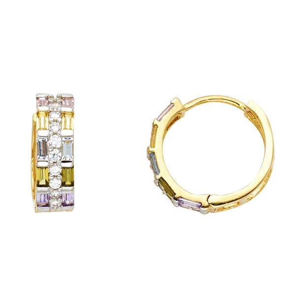 14K Gold Multi Color CZ Stone Huggie Hoops