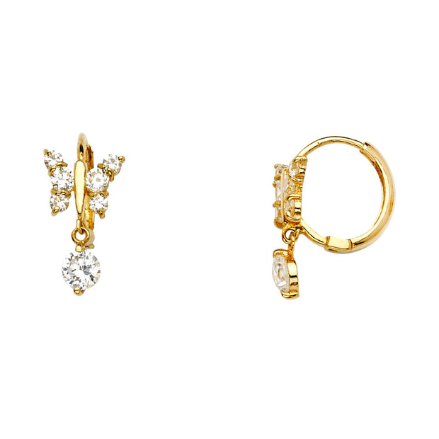 14K Gold CZ Stone Huggie Hoops