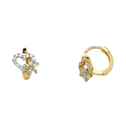 14K Gold CZ Stone Huggie Hoops