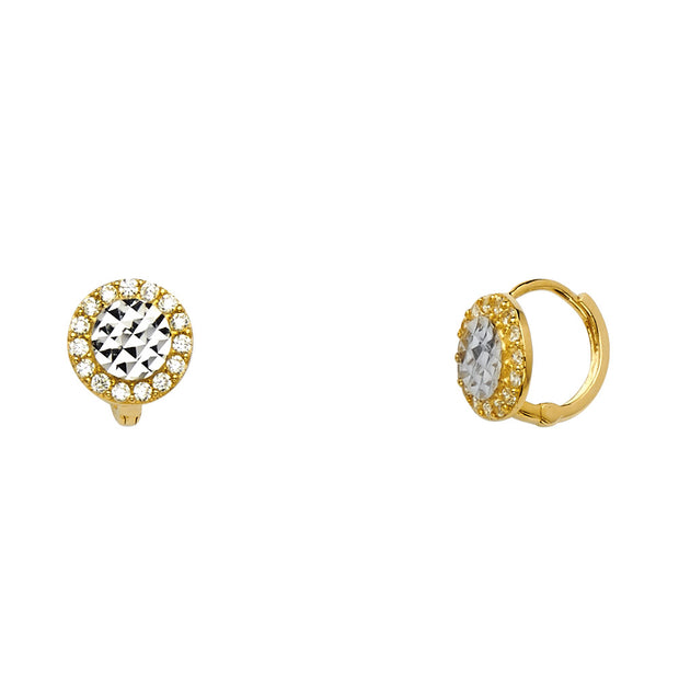 14K Gold CZ Stone Huggie Hoops