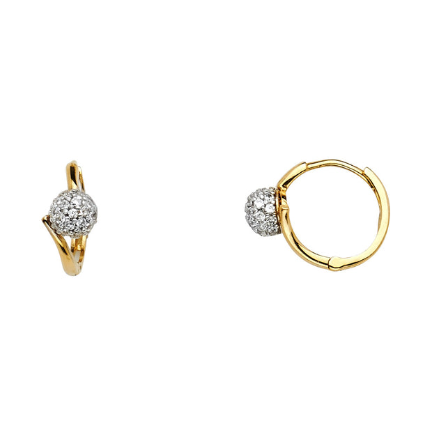 14K Gold CZ Stone Huggie Hoops