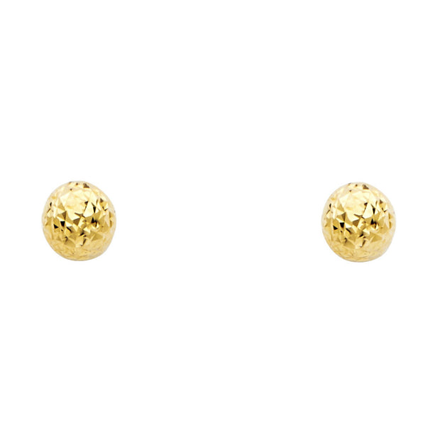 14K Gold Full Diamond Cut Ball Studs