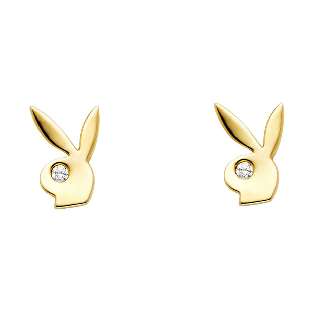 14K Gold CZ Stone Play Boy Rabbit Studs