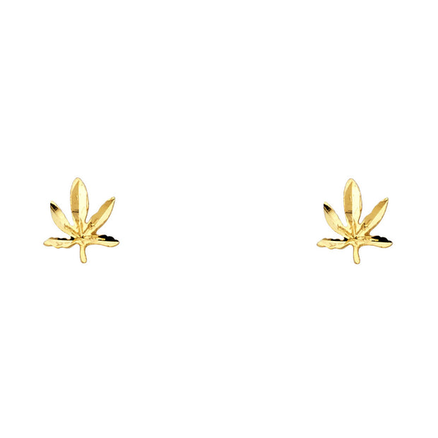 14K Gold Mariuana Post Earrings