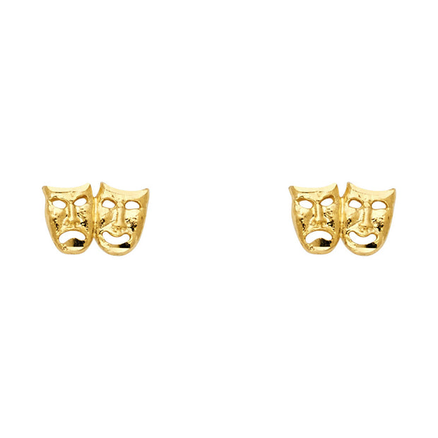 14K Gold Smile/Cry Face Studs