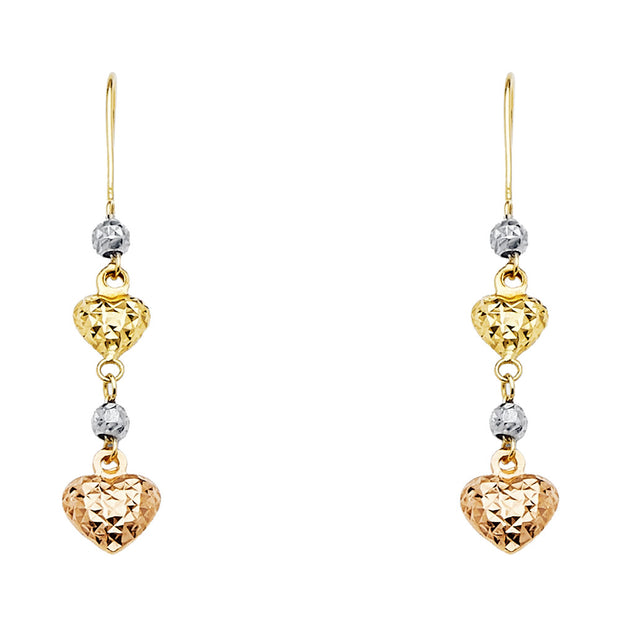 14K Gold Heart Hanging Earrings