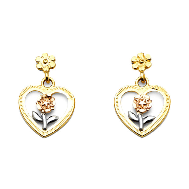 14K Gold Hanging Heart Post Earrings