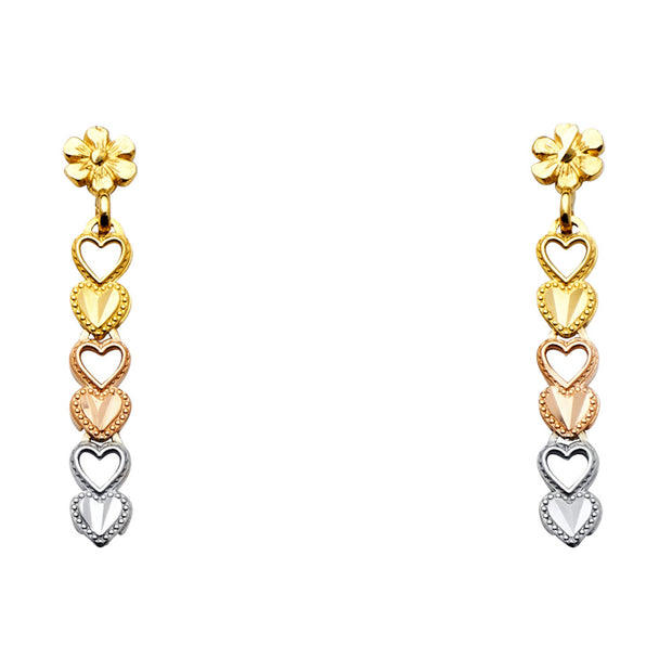 14K Gold Hanging Heart Post Earrings