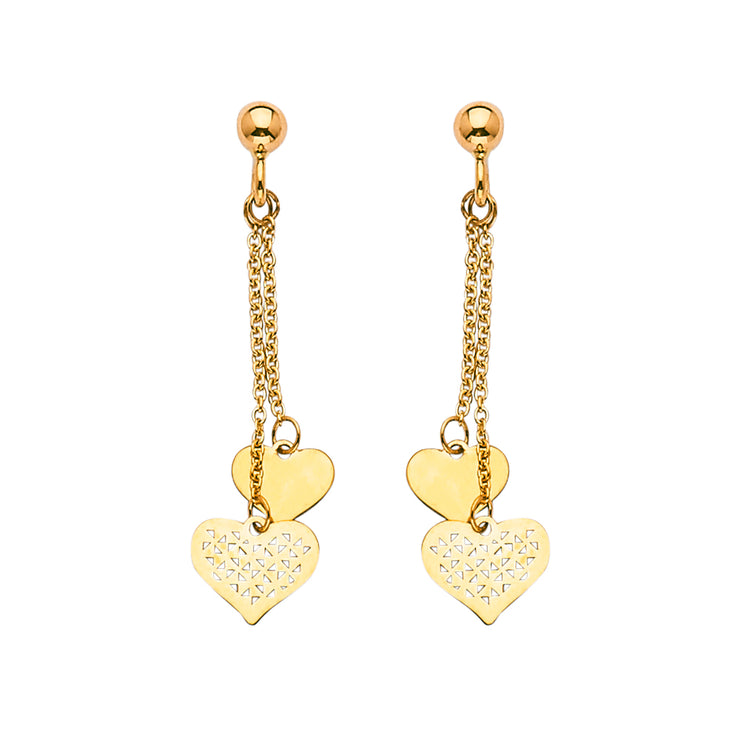 14K Gold Fancy Double Heart Dangle Earrings – Ioka Jewelry