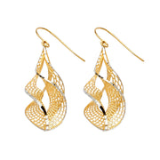 14K Gold Fancy Twisted Dangling Drop Hanging Earrings