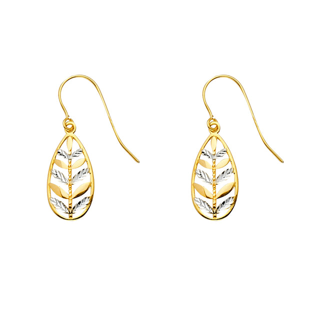 14K Gold Fancy Pear Drop Hanging Earrings