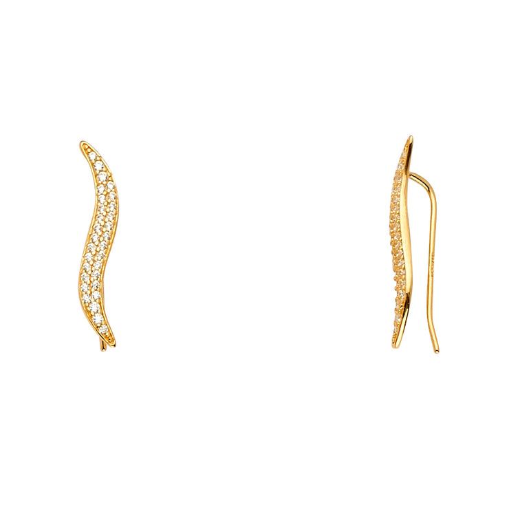 14K Gold CZ Stone Fancy Clip Style Earrings