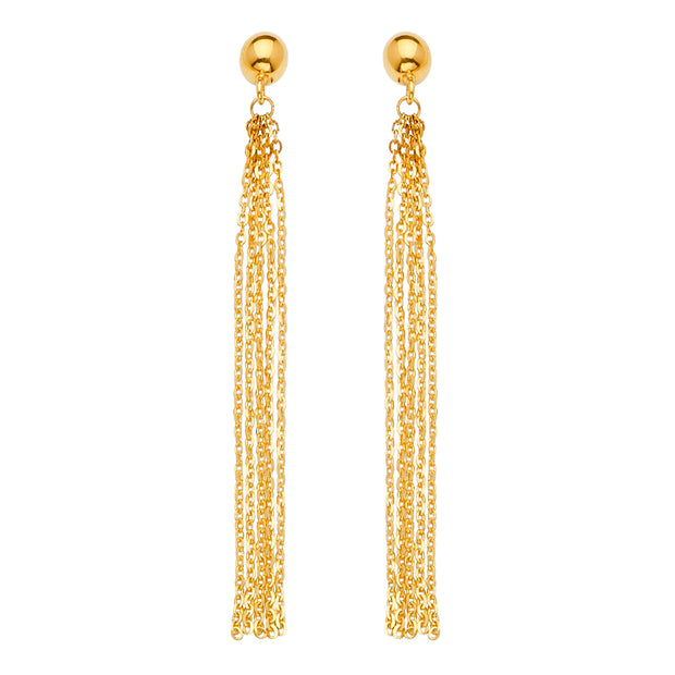 14K Gold Multi Chain Tassle Dangle Earrings