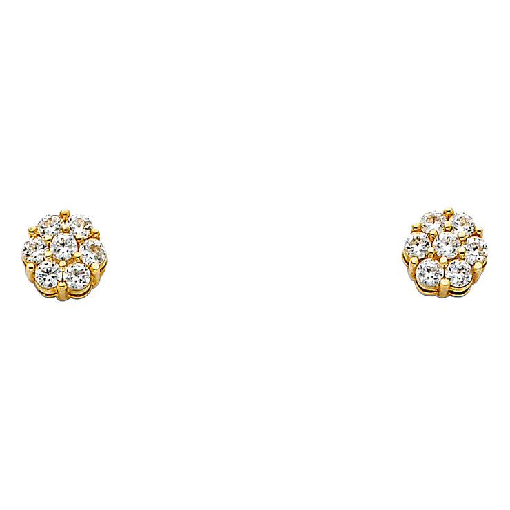 14K Gold Flower CZ Stone Earrings