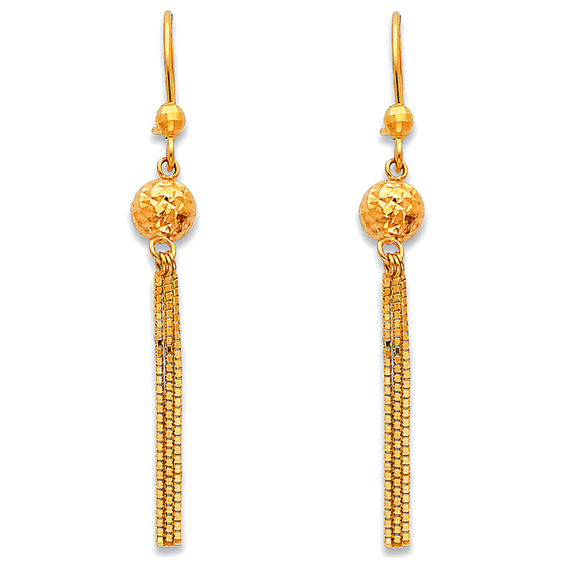 14K Gold Diamond Cut ball Dangle Earrings