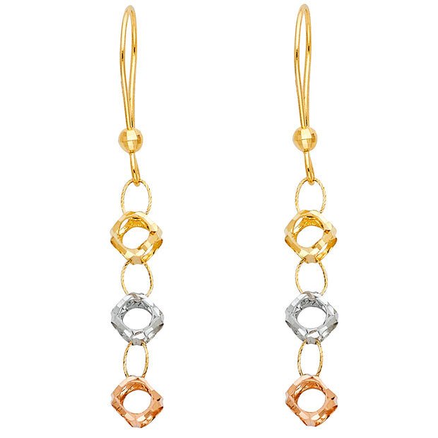 14K Gold Perforated Ball Hanging Earrings