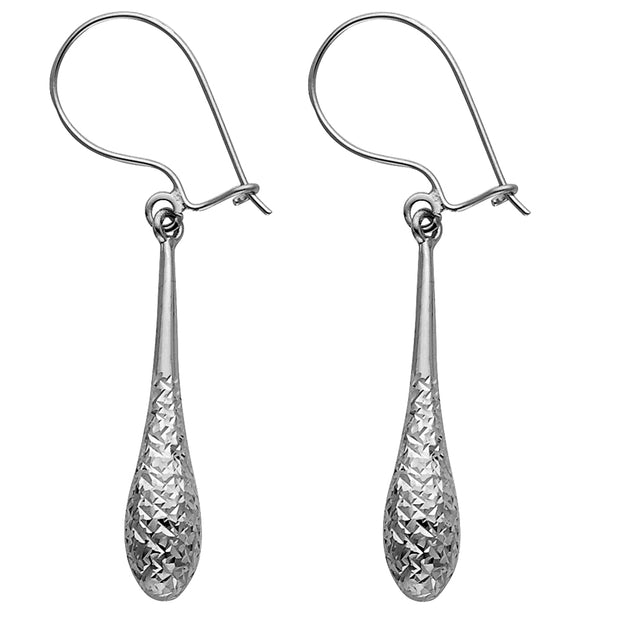 14K Gold Diamond Cut Hollow Teardrop Hanging Earrings