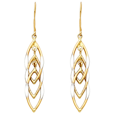 14K Gold MUL Hanging Hollow Design Tube Earrings