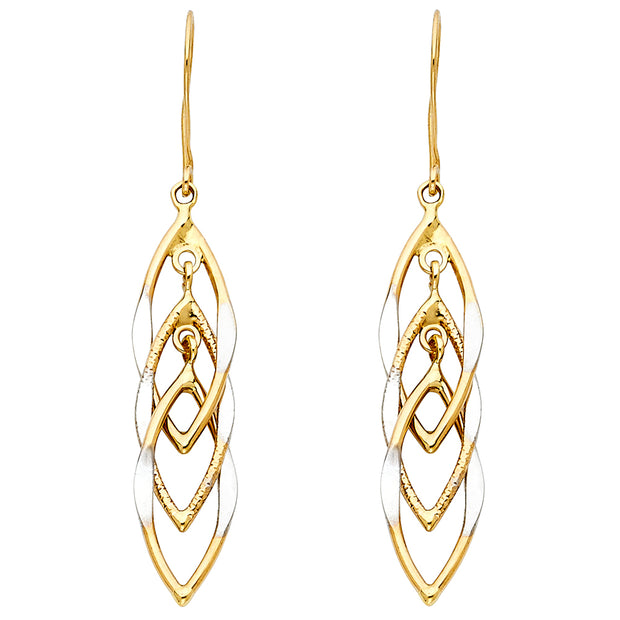 14K Gold MUL Hanging Hollow Design Tube Earrings