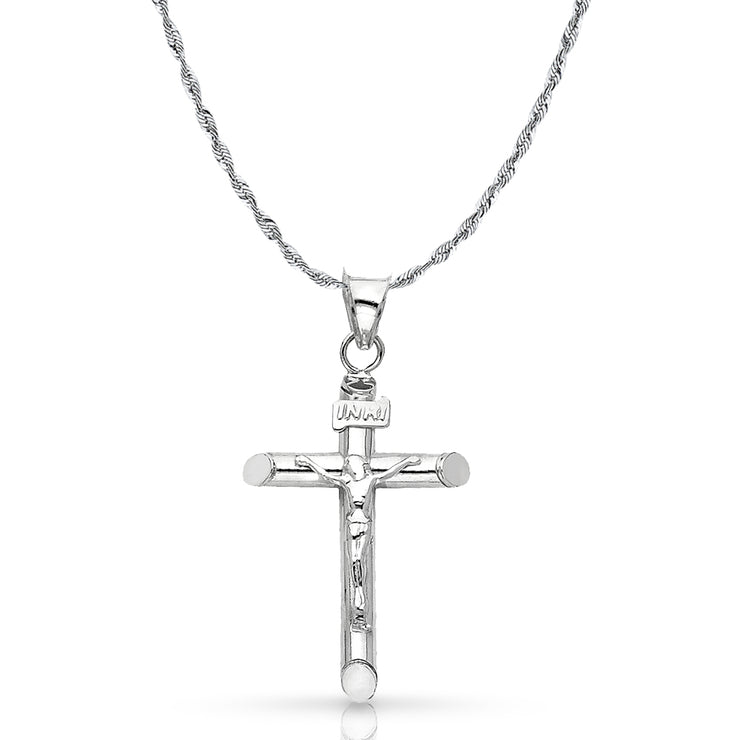 14K Gold Crucifix Cross Pendant with 2mm Rope Chain – Ioka Jewelry