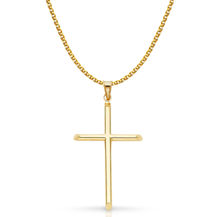 14K Gold Cross Pendant with 1.7mm Flat Open Wheat Chain