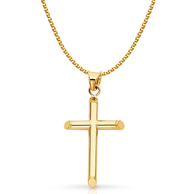 14K Gold Cross Pendant with 1.5mm Flat Open Wheat Chain