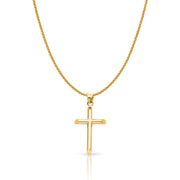 14K Gold Classic Cross Charm Pendant with 1.1mm Wheat Chain Necklace