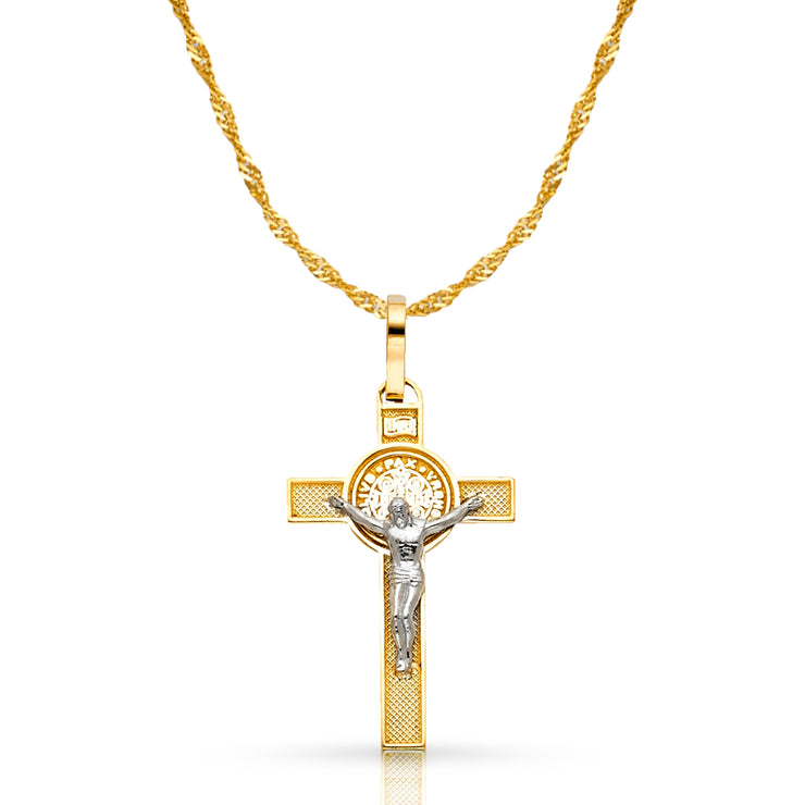 14K Gold Crucifix Cross Pendant with 1.2mm Singapore Chain