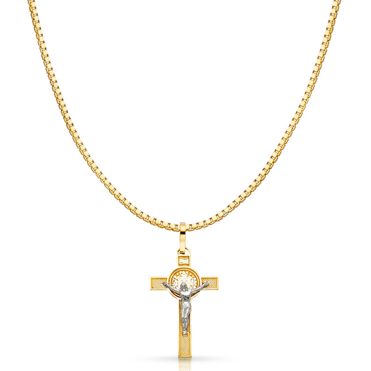 14K Gold Jesus Crucifix Cross Religious Charm Pendant with 0.8mm Box Chain Necklace