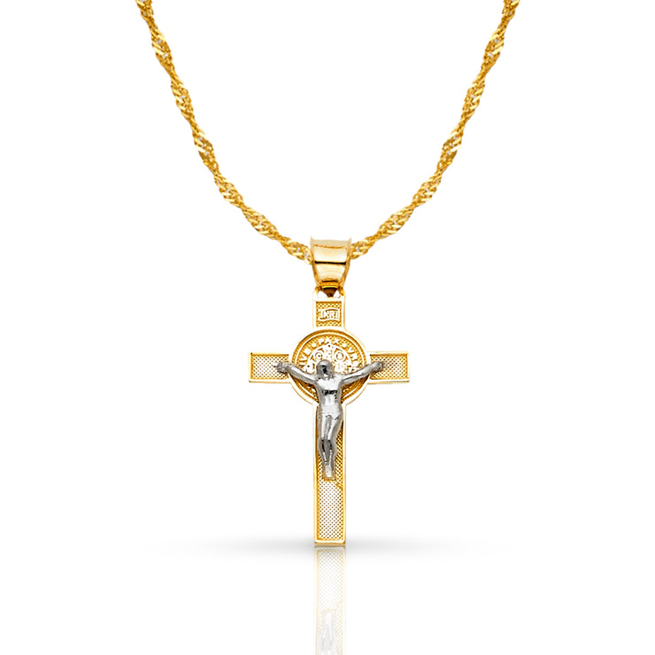 14K Gold Crucifix Cross Pendant with 1.2mm Singapore Chain