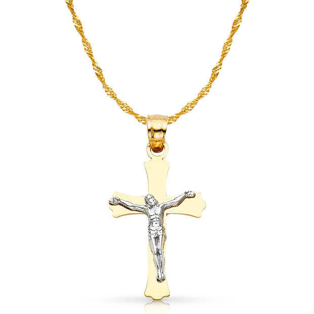 14K Gold Crucifix Cross Pendant with 1.2mm Singapore Chain