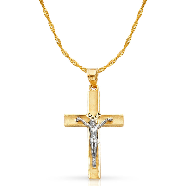 14K Gold Crucifix Cross Pendant with 1.8mm Singapore Chain