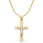 14K Gold Crucifix Cross Pendant with 1.8mm Singapore Chain