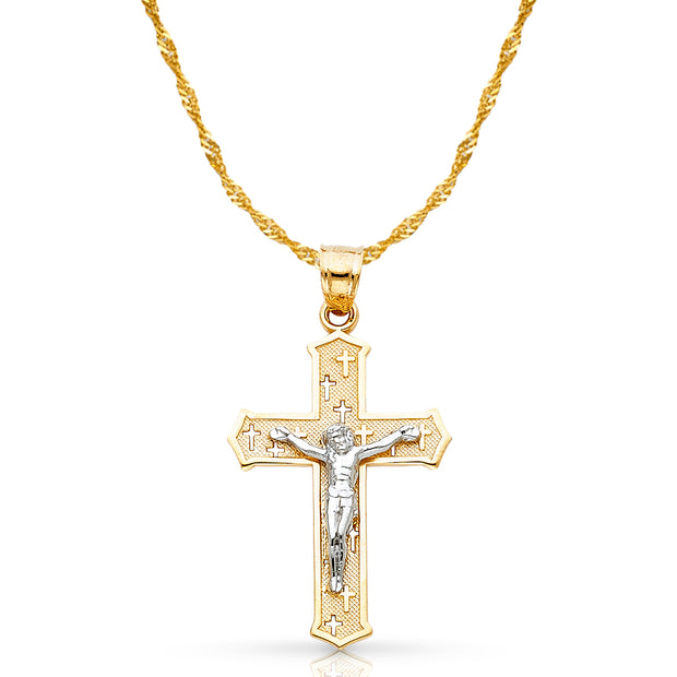 14K Gold Crucifix Cross Pendant with 1.8mm Singapore Chain