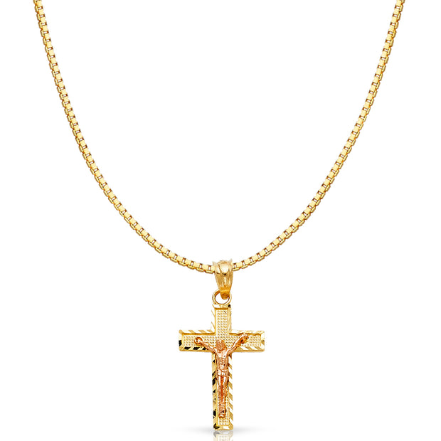 14K Gold Jesus Crucifix Cross Religious Charm Pendant with 0.8mm Box Chain Necklace