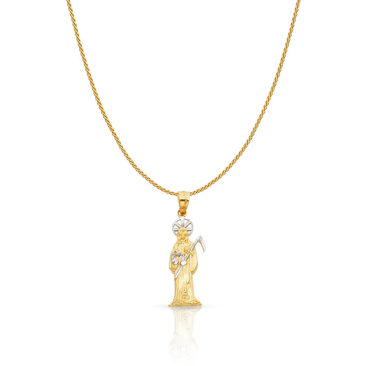 14K Gold Devil Charm Pendant with 0.9mm Wheat Chain Necklace