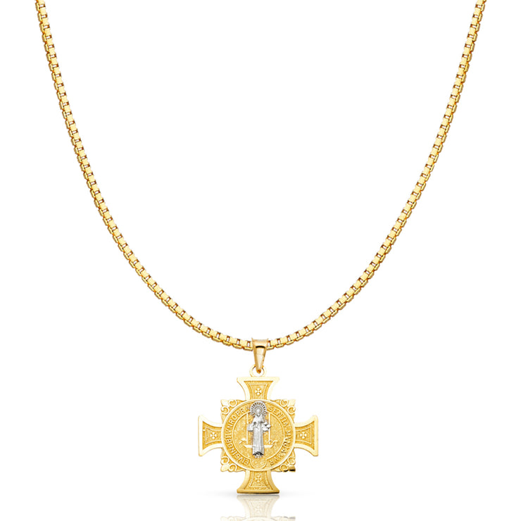 14K Gold Cross Religious Charm Pendant with 1.2mm Box Chain Necklace