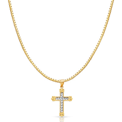 14K Gold Cross Religious Charm Pendant with 1.2mm Box Chain Necklace