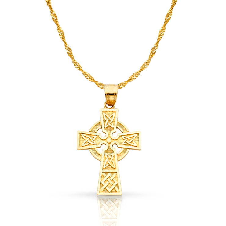 14K Gold Celtic Cross Pendant with 1.2mm Singapore Chain