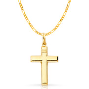 14K Gold Simple Cross Pendant with 2.3mm Figaro 3+1 Chain