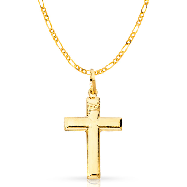 14K Gold Simple Cross Pendant with 2.3mm Figaro 3+1 Chain