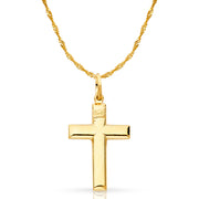 14K Gold Simple Cross Pendant with 1.2mm Singapore Chain