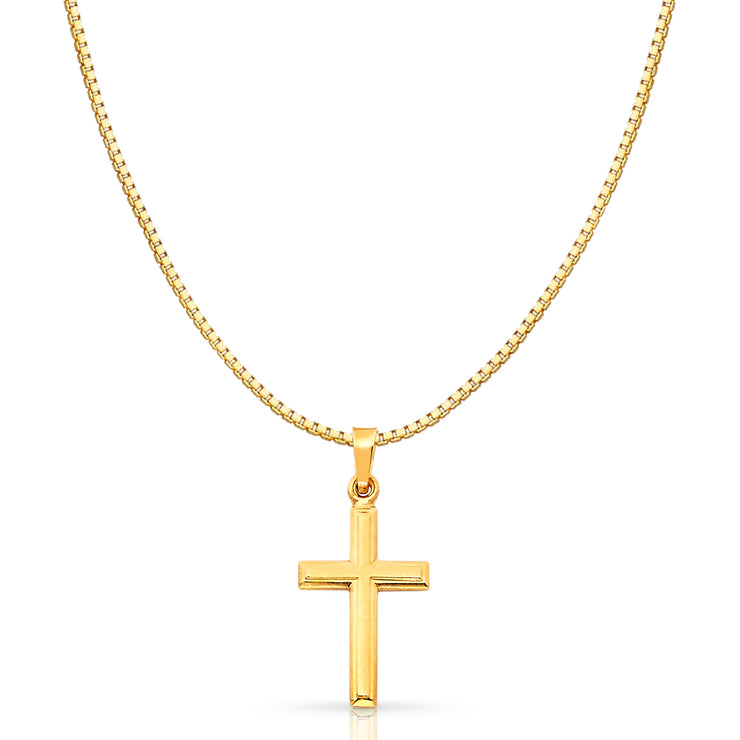 14K Gold Cross Religious Charm Pendant with 0.8mm Box Chain Necklace