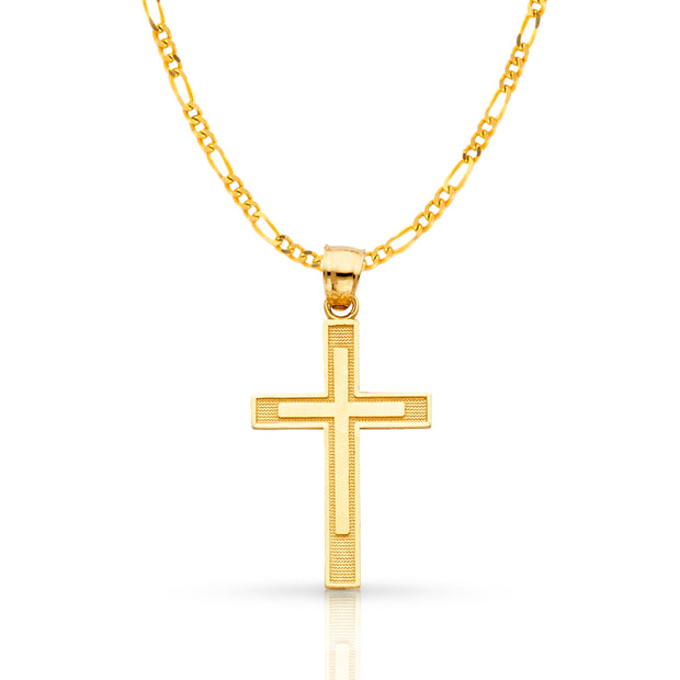 14K Gold Cross Pendant with 2.3mm Figaro 3+1 Chain