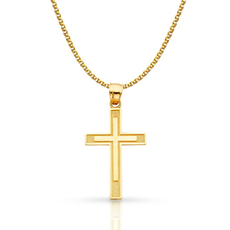 14K Gold Cross Pendant with 1.5mm Flat Open Wheat Chain