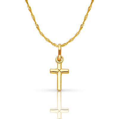 14K Gold Plain Cross Pendant with 0.9mm Singapore Chain