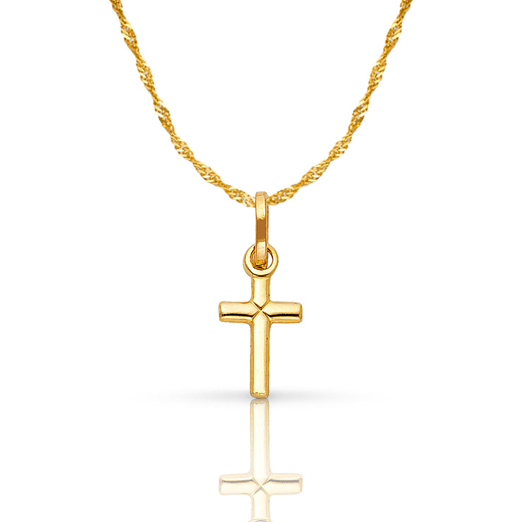 14K Gold Plain Cross Pendant with 0.9mm Singapore Chain