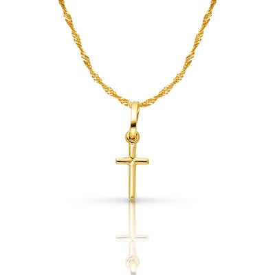 14K Gold Plain Cross Pendant with 0.9mm Singapore Chain